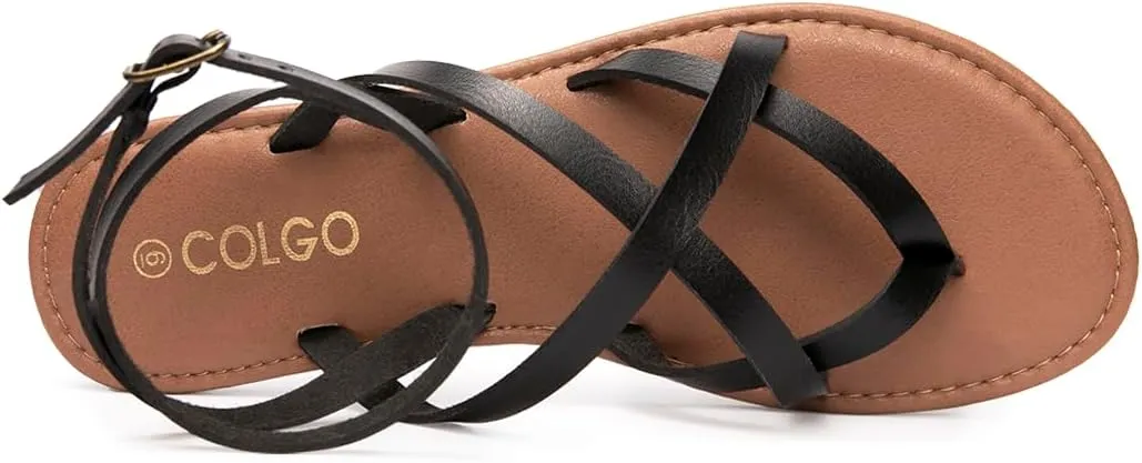 Colgo Women's Summer Strappy Flat Sandals, Adjustable Casual Fisherman Sandal with Open Toe Slingback Gladiator Sandals