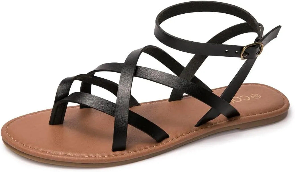 Colgo Women's Summer Strappy Flat Sandals, Adjustable Casual Fisherman Sandal with Open Toe Slingback Gladiator Sandals