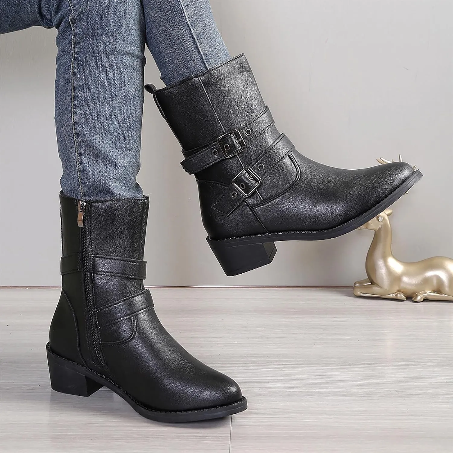 Combat Boots Womens Low Heel Lace up Ankle Boots Round Toe Fashion Booties Leather Cuff Low Heel Combat Boots