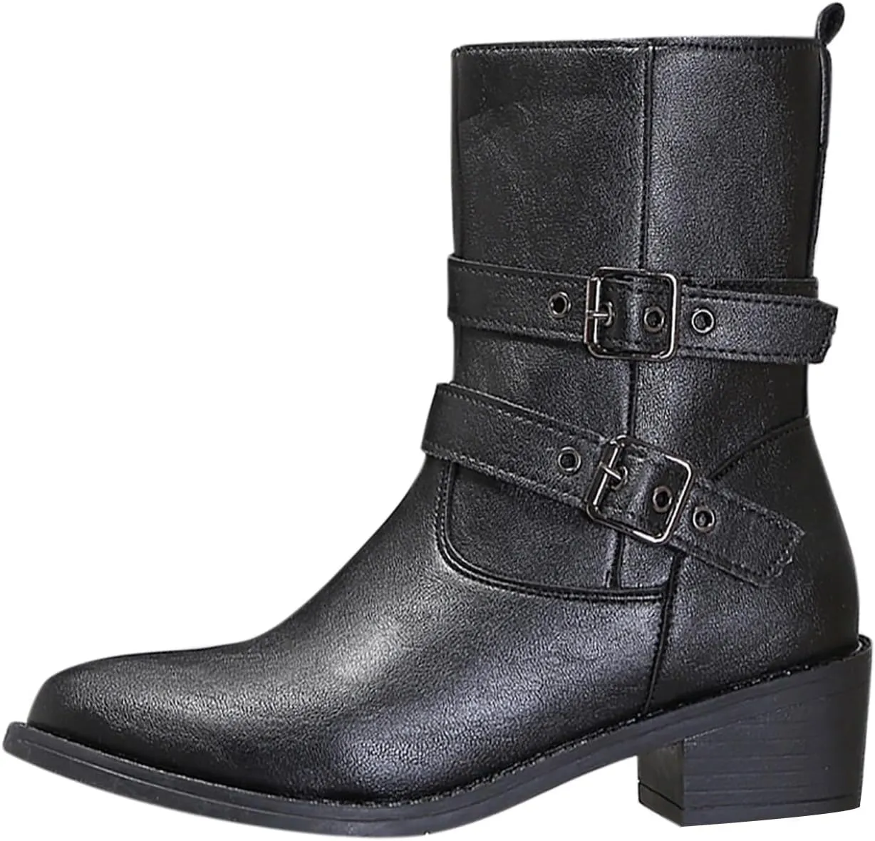 Combat Boots Womens Low Heel Lace up Ankle Boots Round Toe Fashion Booties Leather Cuff Low Heel Combat Boots