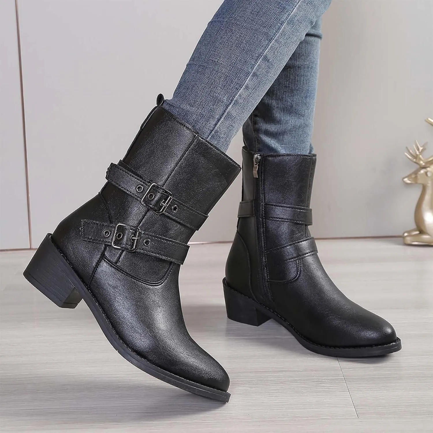 Combat Boots Womens Low Heel Lace up Ankle Boots Round Toe Fashion Booties Leather Cuff Low Heel Combat Boots