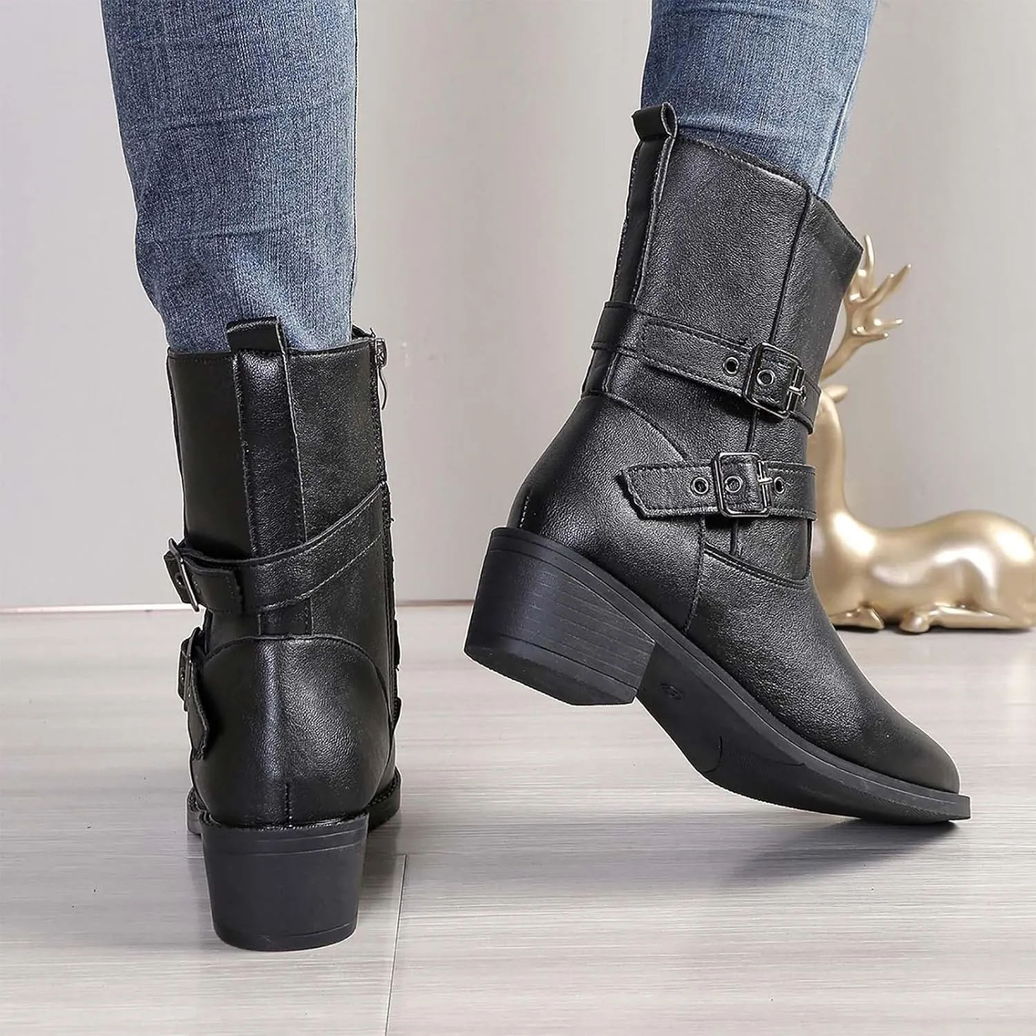 Combat Boots Womens Low Heel Lace up Ankle Boots Round Toe Fashion Booties Leather Cuff Low Heel Combat Boots
