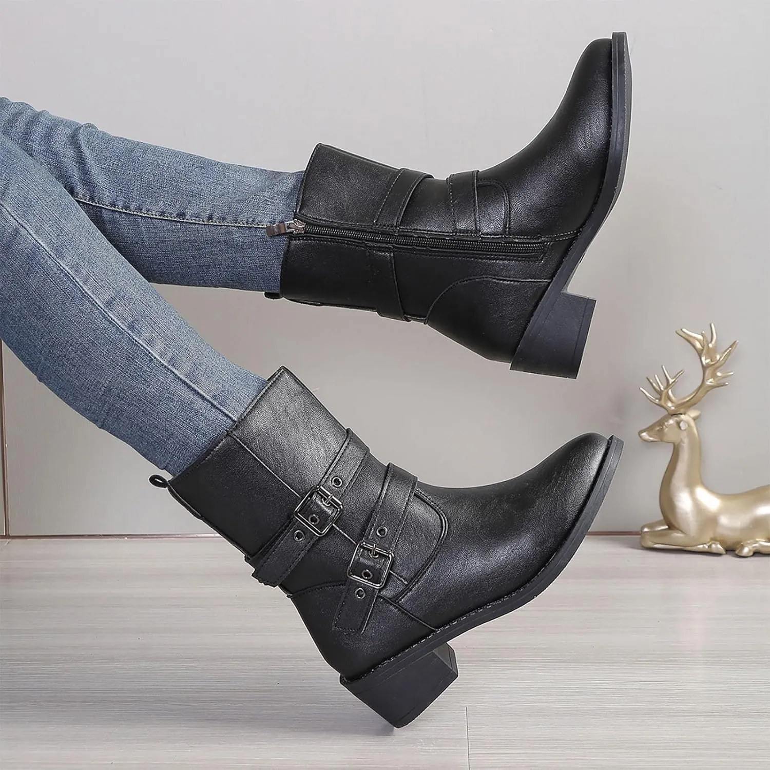 Combat Boots Womens Low Heel Lace up Ankle Boots Round Toe Fashion Booties Leather Cuff Low Heel Combat Boots
