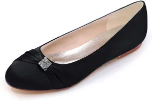 COMFASH Wedding Shoes Ladies' Flats Satin Round Toe Rhinestones Evening Party Ballet Pumps