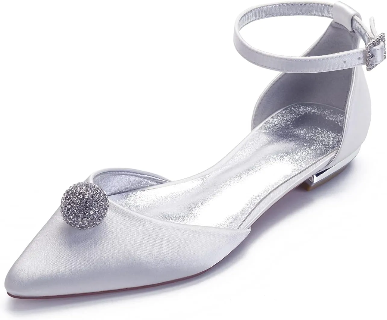 COMFASH Women's Wedding Flats Shoes Satin Pointed Toe Party Dress Bridesmaid Ballet Pumps,White,8