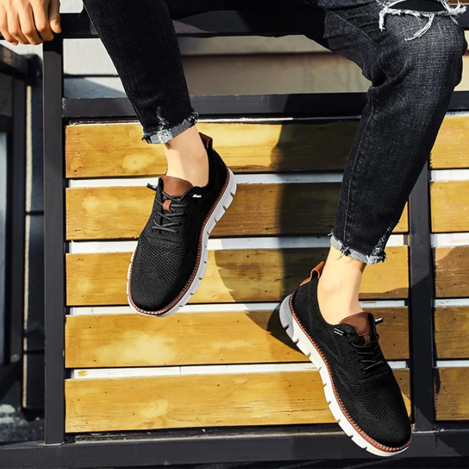 Comfortable Shoes for Men, Mesh Lace-Up Lightweight Dress Sneakers Business Casual Shoes