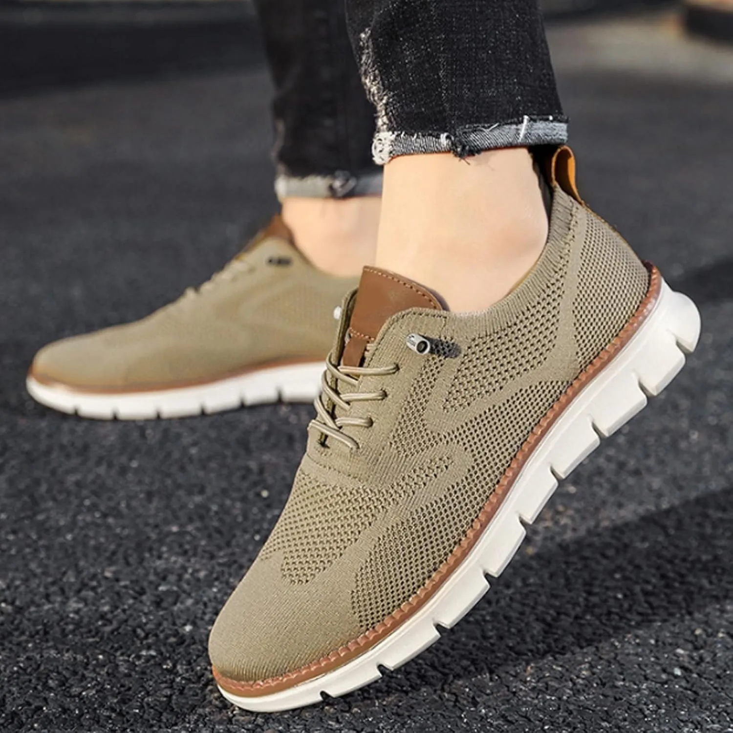 Comfortable Shoes for Men, Mesh Lace-Up Lightweight Dress Sneakers Business Casual Shoes