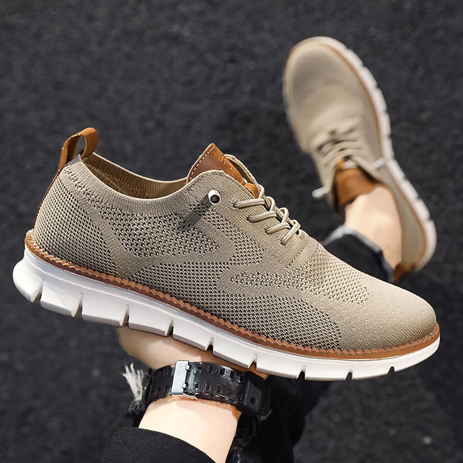 Comfortable Shoes for Men, Mesh Lace-Up Lightweight Dress Sneakers Business Casual Shoes