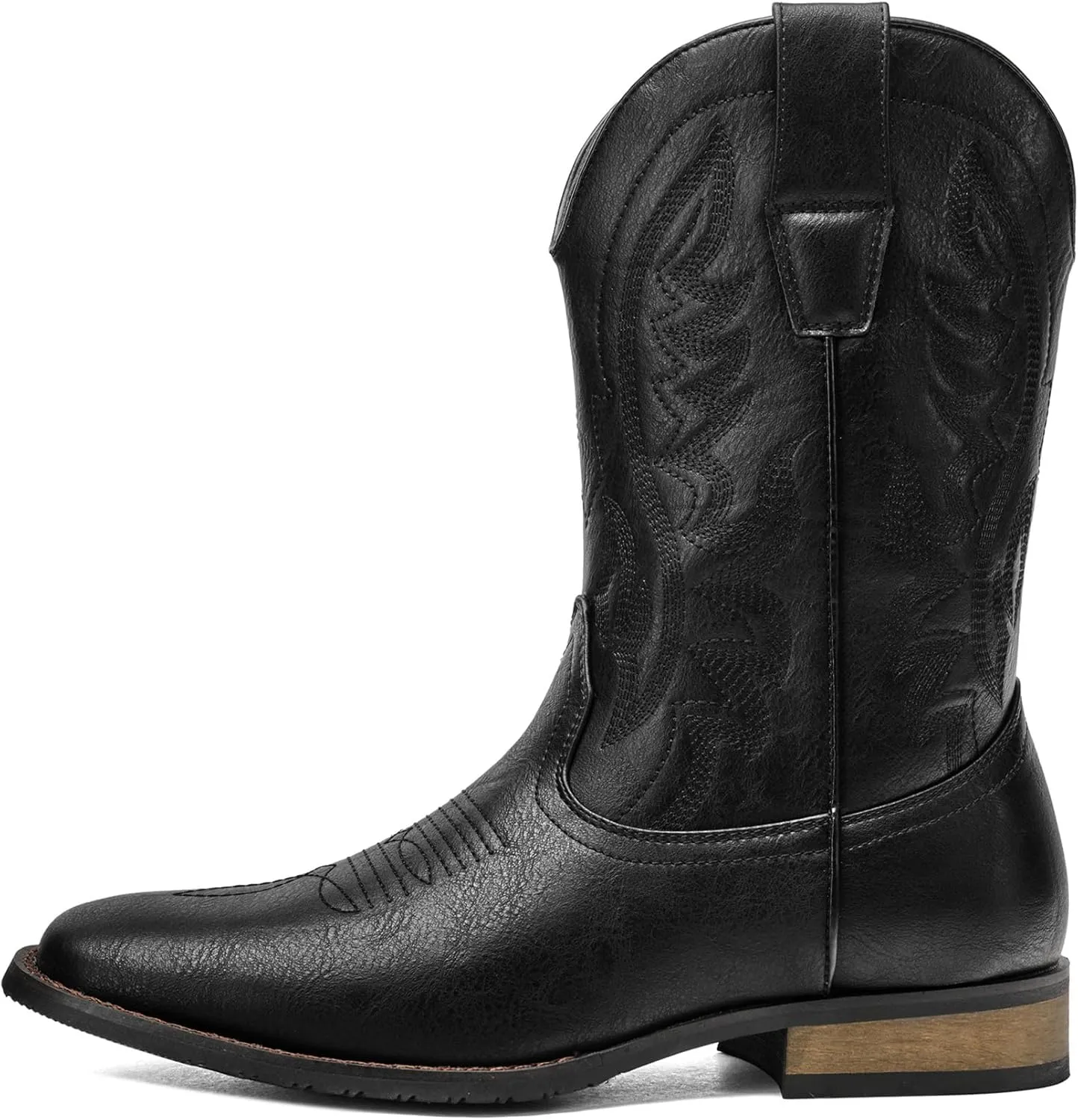Cowboy Boots For Men Western Fashionable Retro Stylish Embroidered Square Toe Boots Chunky Heel