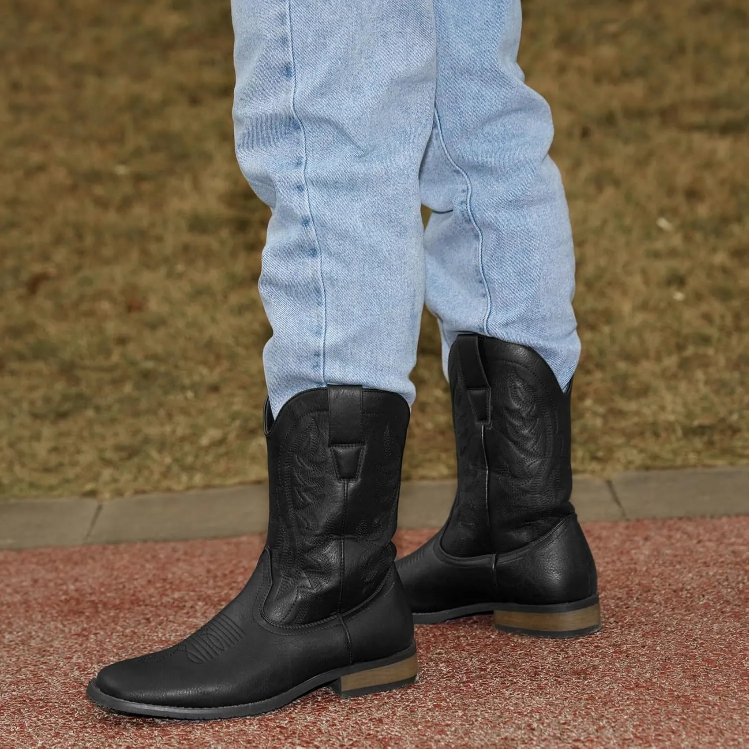Cowboy Boots For Men Western Fashionable Retro Stylish Embroidered Square Toe Boots Chunky Heel