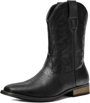 Cowboy Boots For Men Western Fashionable Retro Stylish Embroidered Square Toe Boots Chunky Heel