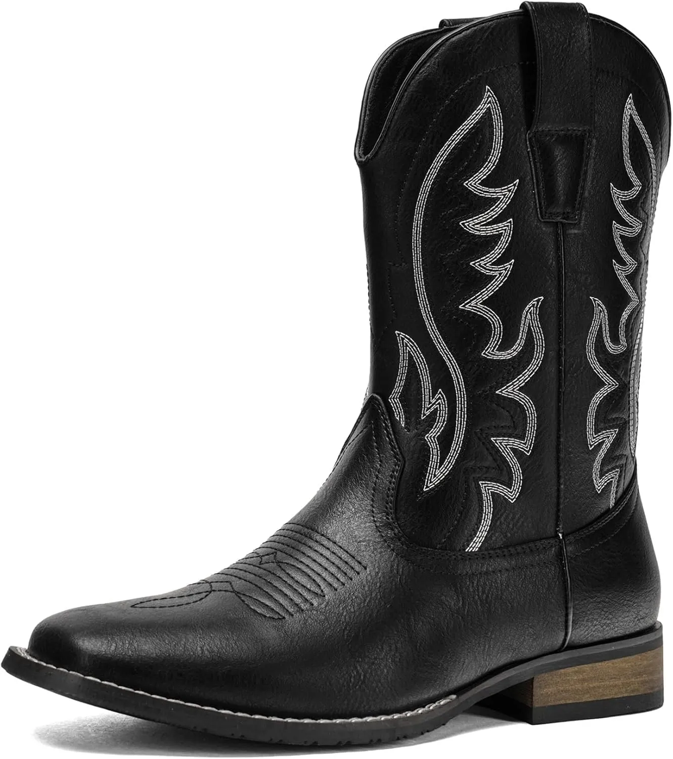 Cowboy Boots For Men Western Fashionable Retro Stylish Embroidered Square Toe Boots Chunky Heel