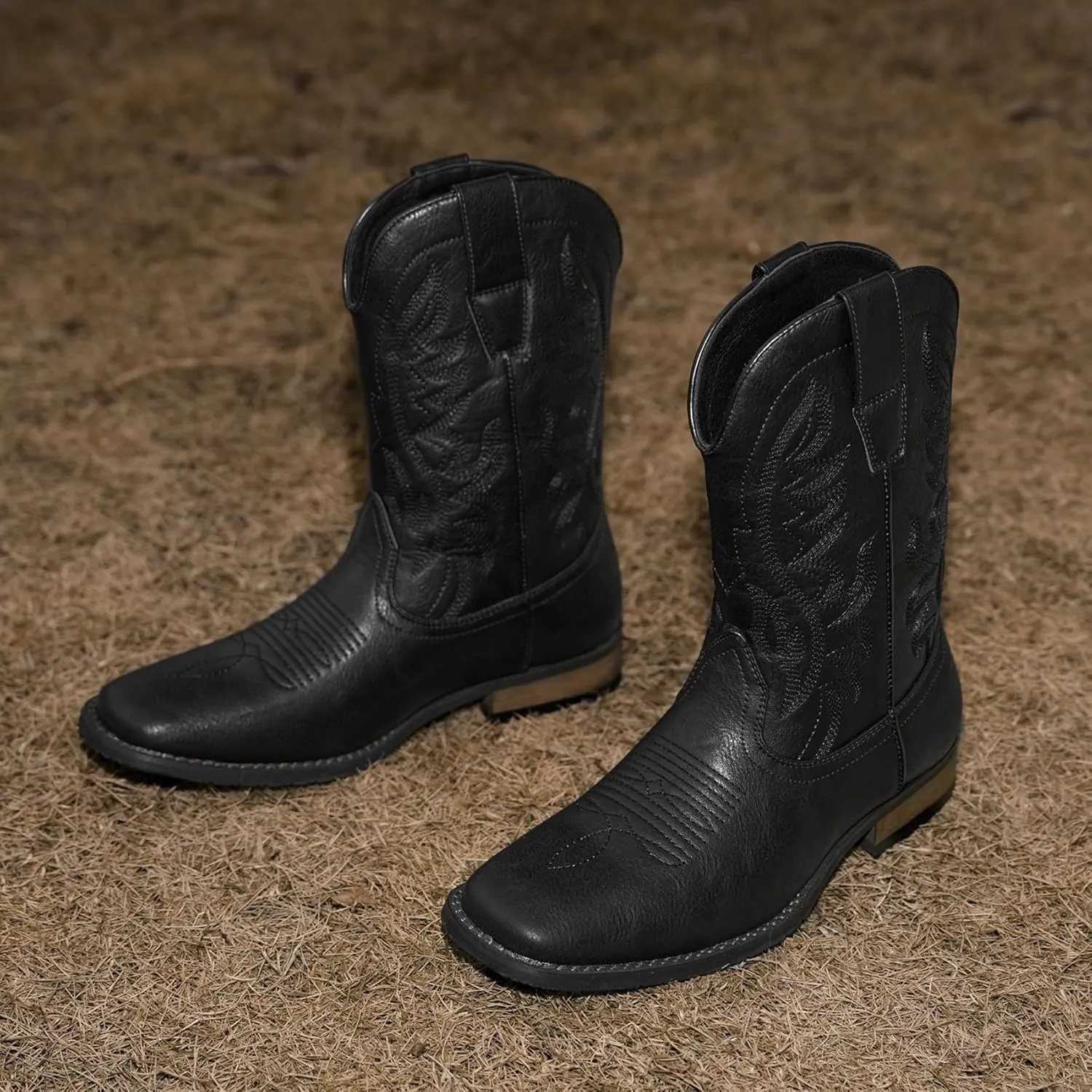 Cowboy Boots For Men Western Fashionable Retro Stylish Embroidered Square Toe Boots Chunky Heel