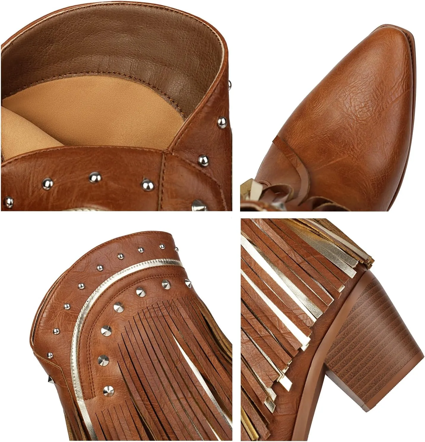 Cowboy Boots for Women Ankle Western Fringe Booties with Low Heel