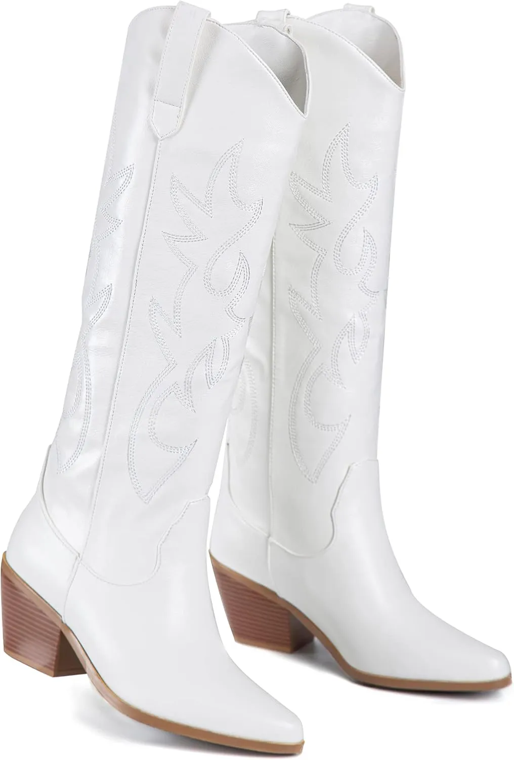 Cowboy Boots for women,Womens Embroidered Knee High Western Cowboy Boots,Comfortable Fashionable Pointed Toe Chunky Heel Wide Calf Boots