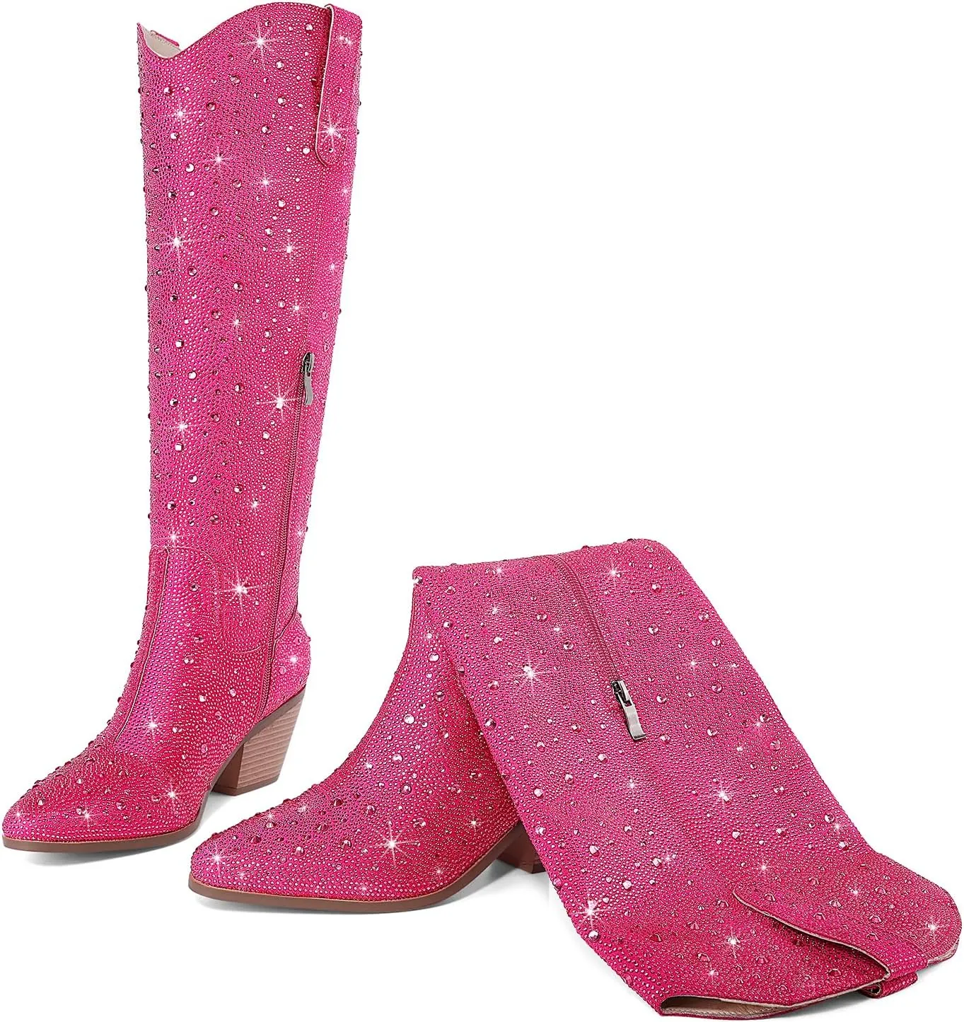 Cowgirl Ankle Boots Cowboy Boots for Women Western Booties Rhinestone Chunky Heel Fashion Comfortable Side Zipper