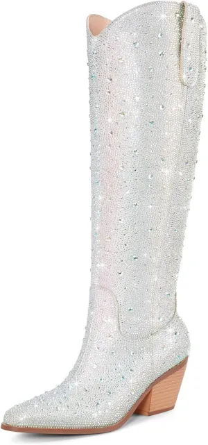 Cowgirl Ankle Boots Cowboy Boots for Women Western Booties Rhinestone Chunky Heel Fashion Comfortable Side Zipper