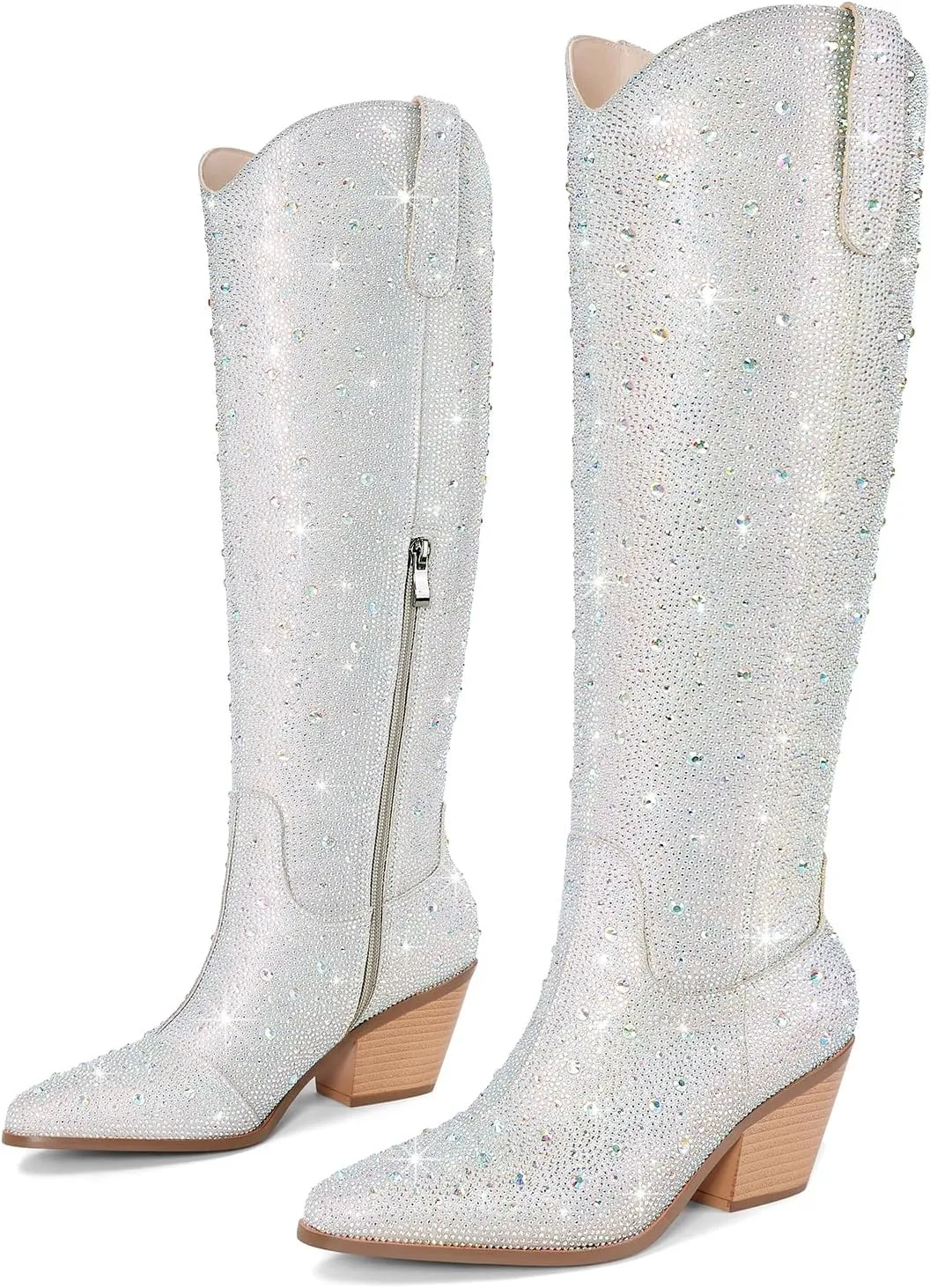 Cowgirl Ankle Boots Cowboy Boots for Women Western Booties Rhinestone Chunky Heel Fashion Comfortable Side Zipper