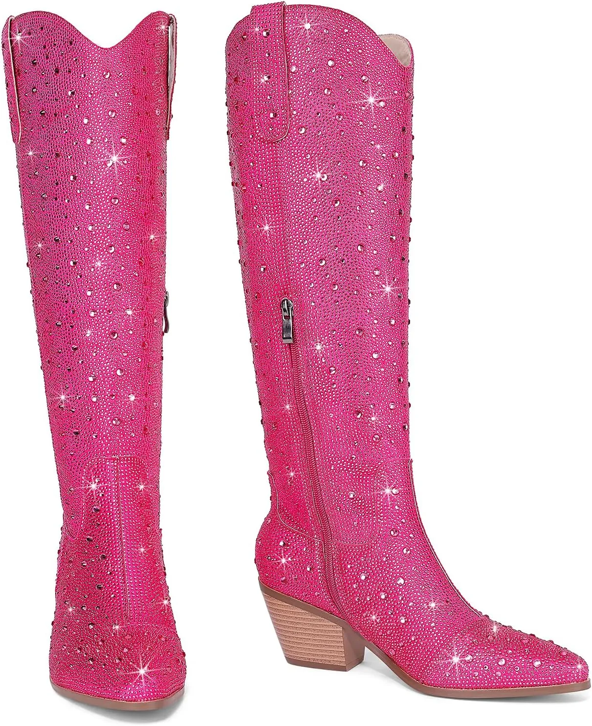 Cowgirl Ankle Boots Cowboy Boots for Women Western Booties Rhinestone Chunky Heel Fashion Comfortable Side Zipper