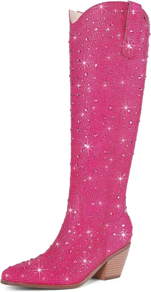Cowgirl Ankle Boots Cowboy Boots for Women Western Booties Rhinestone Chunky Heel Fashion Comfortable Side Zipper