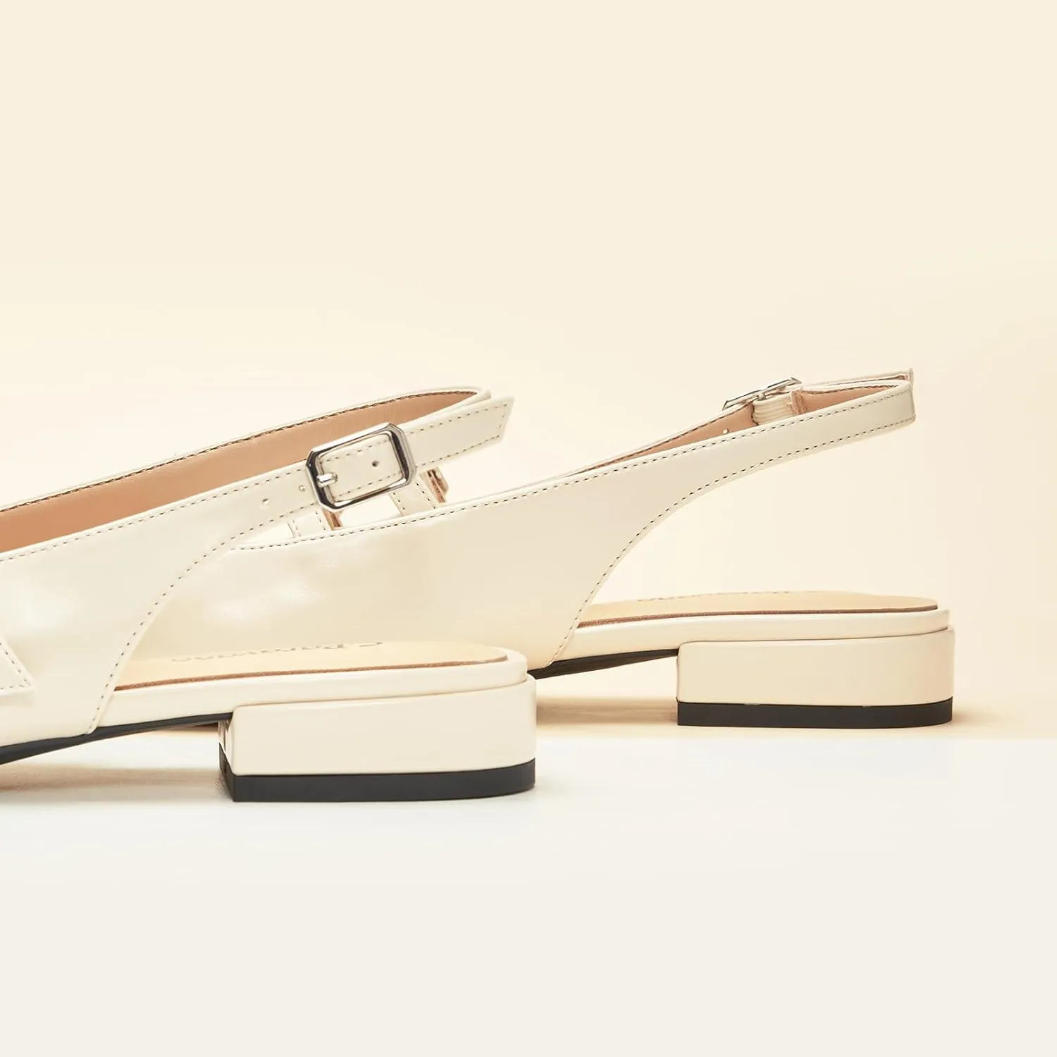 C.Paravano Women's Slingback Flats | Sandals Square Toe Dress Shoes | Adjustable Ankle Strap Flats for Office，Weddings & Cocktail Parties