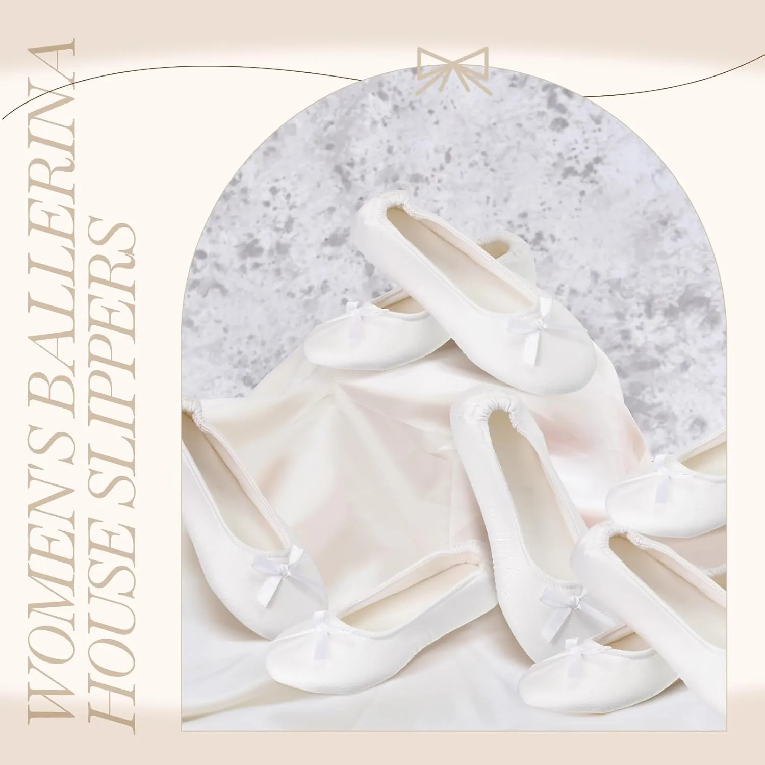 Cuffbow 12 Pairs Wedding Foldable Flats Dancing Shoes Rollable Ballet Flats Bulk Women's Satin Ballerina House Slippers Bridal Party Favors Bedroom Slippers for Indoor Outdoor Wedding