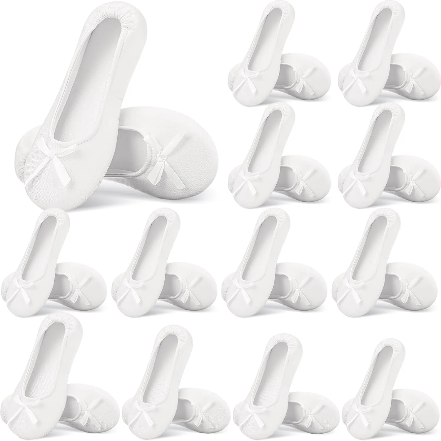 Cuffbow 12 Pairs Wedding Foldable Flats Dancing Shoes Rollable Ballet Flats Bulk Women's Satin Ballerina House Slippers Bridal Party Favors Bedroom Slippers for Indoor Outdoor Wedding