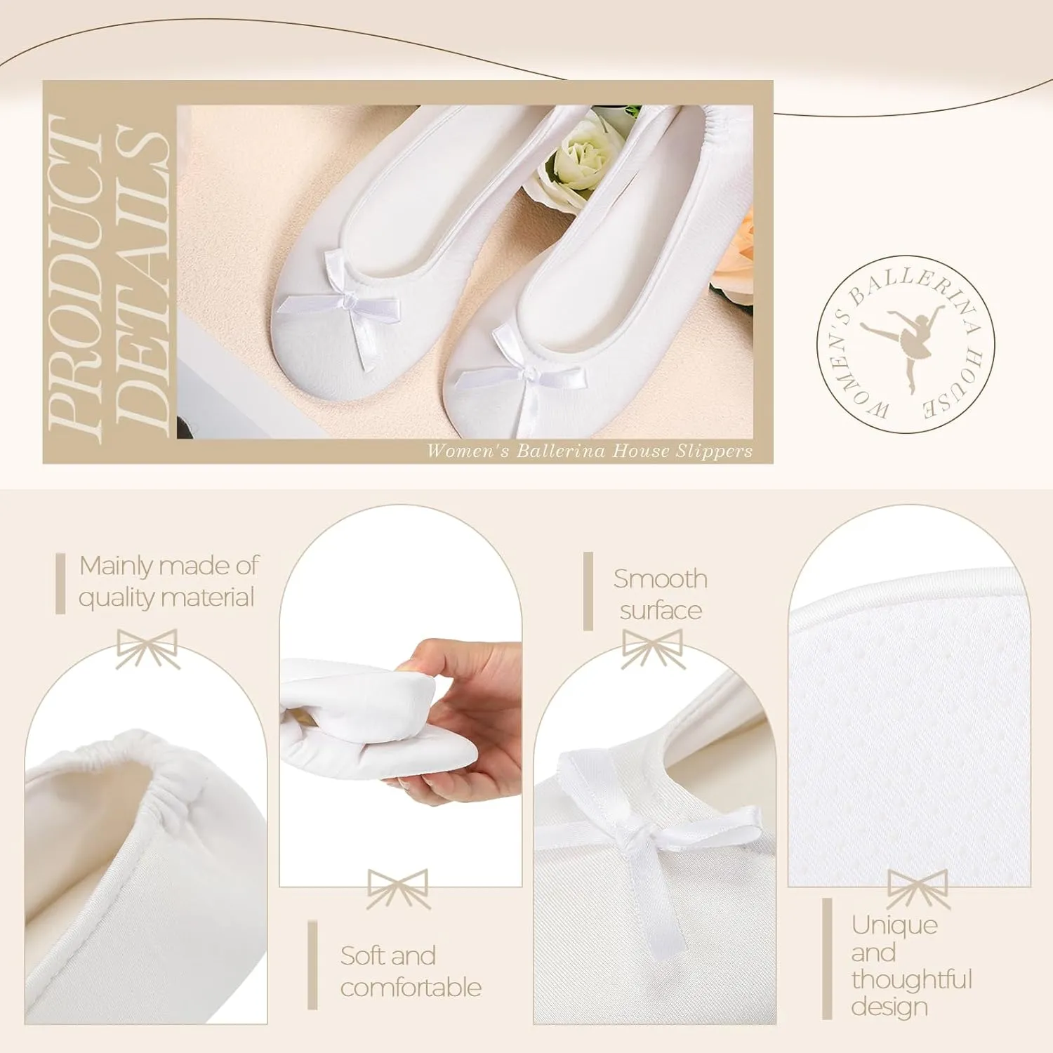Cuffbow 12 Pairs Wedding Foldable Flats Dancing Shoes Rollable Ballet Flats Bulk Women's Satin Ballerina House Slippers Bridal Party Favors Bedroom Slippers for Indoor Outdoor Wedding