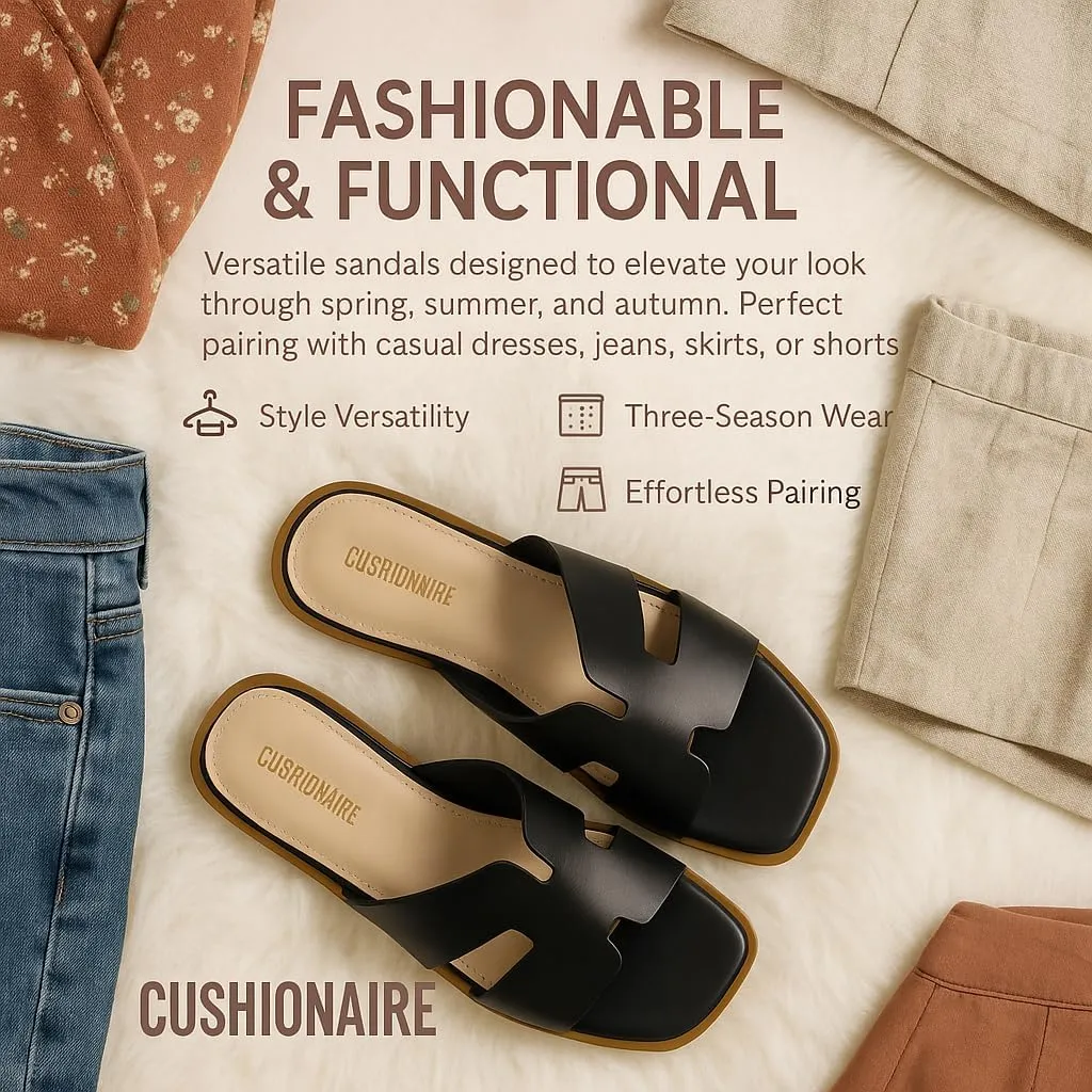 CUSHIONAIRE Voyage Cutout Strap Slides for Women, Slip On Summer Flats, Trendy Footwear, Comfortable Vacation Style Sandals for Women 2025
