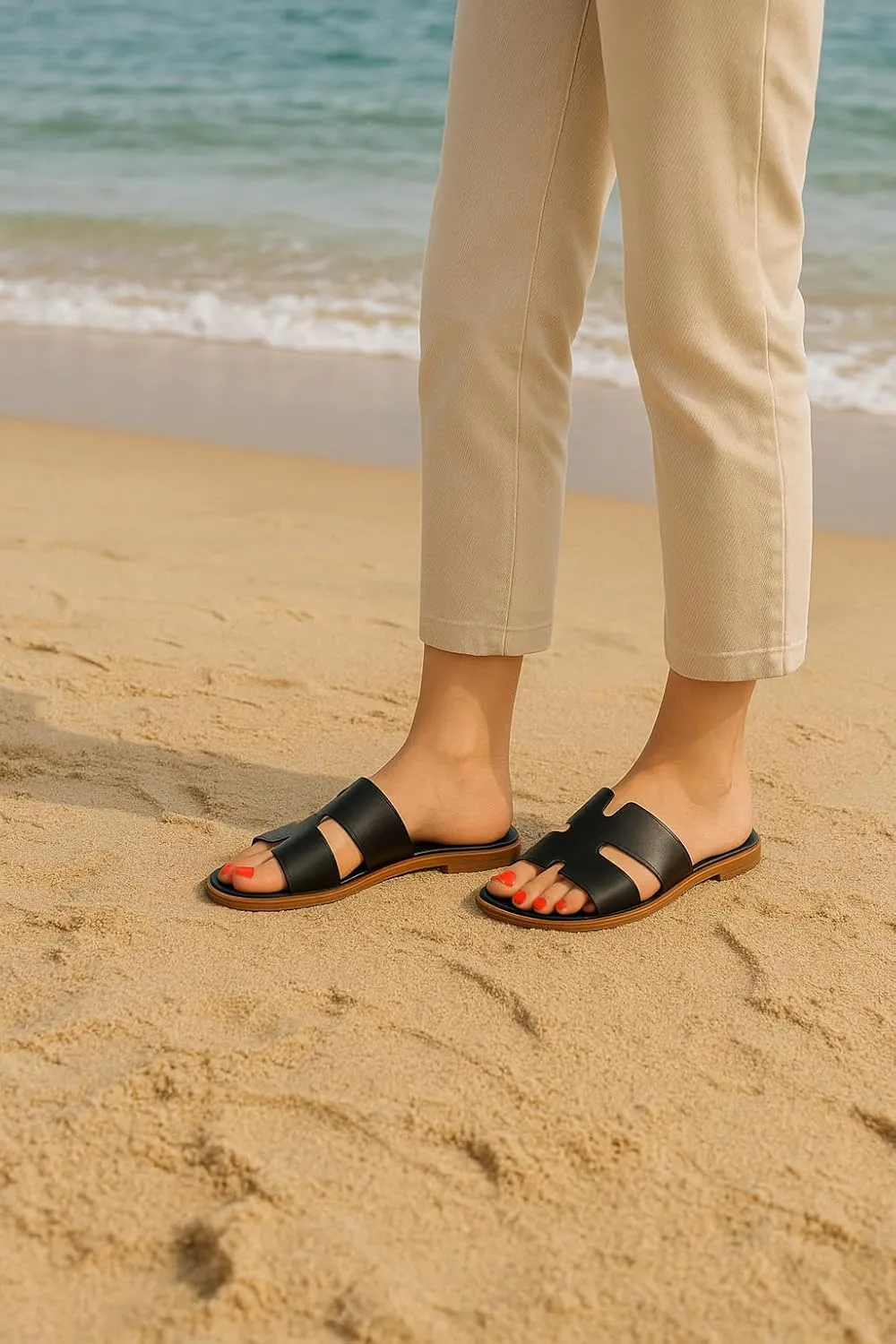 CUSHIONAIRE Voyage Cutout Strap Slides for Women, Slip On Summer Flats, Trendy Footwear, Comfortable Vacation Style Sandals for Women 2025