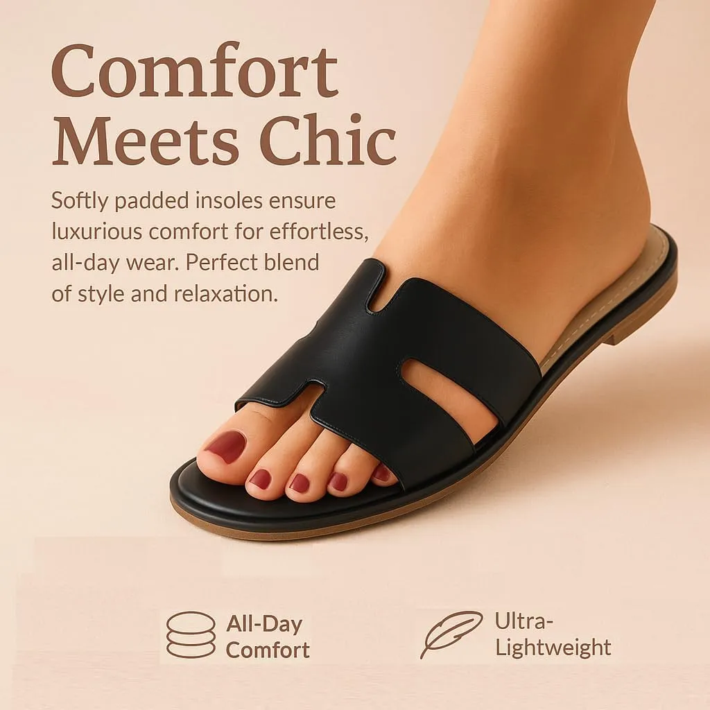 CUSHIONAIRE Voyage Cutout Strap Slides for Women, Slip On Summer Flats, Trendy Footwear, Comfortable Vacation Style Sandals for Women 2025