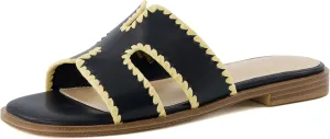 CUSHIONAIRE Voyage Cutout Strap Slides for Women, Slip On Summer Flats, Trendy Footwear, Comfortable Vacation Style Sandals for Women 2025