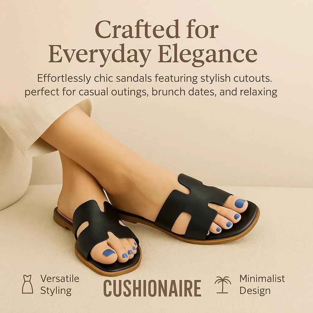 CUSHIONAIRE Voyage Cutout Strap Slides for Women, Slip On Summer Flats, Trendy Footwear, Comfortable Vacation Style Sandals for Women 2025