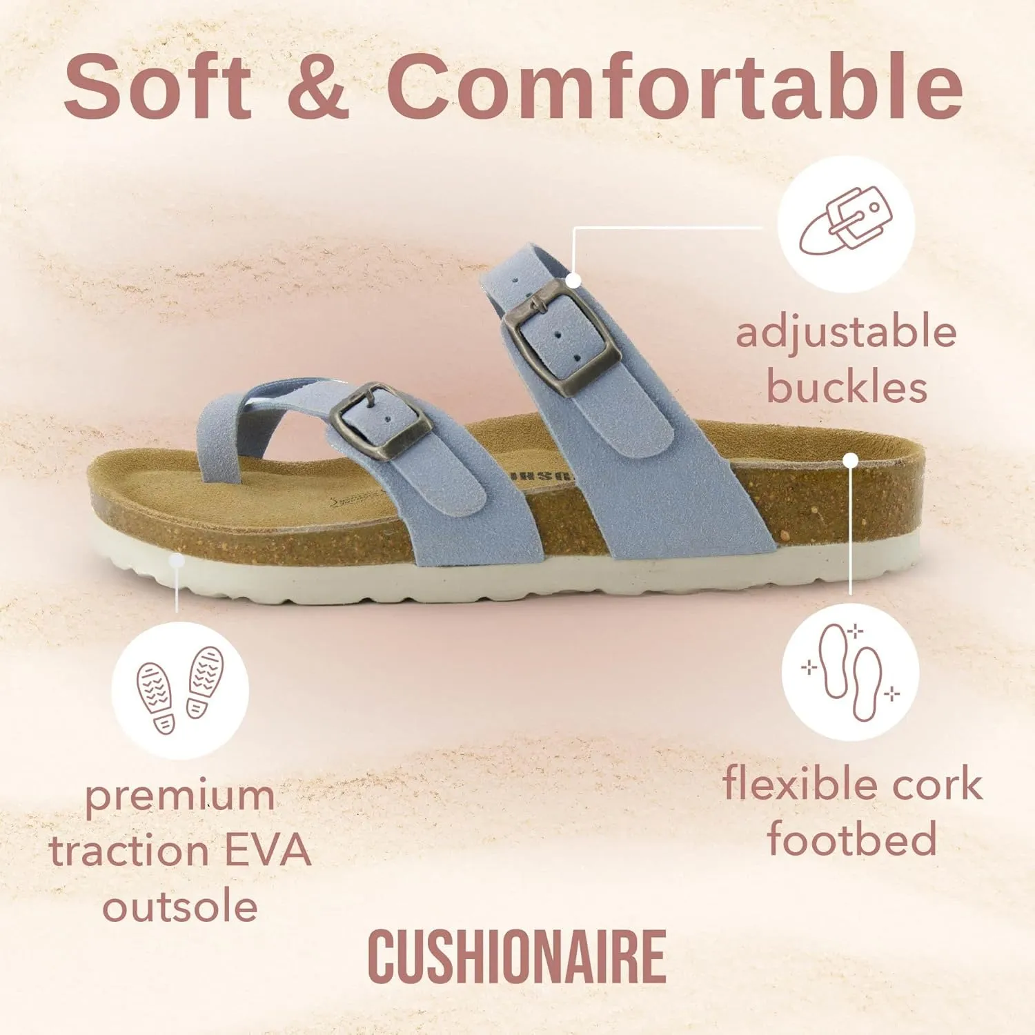 CUSHIONAIRE Women's Luna Cork Footbed Sandal With  Comfort