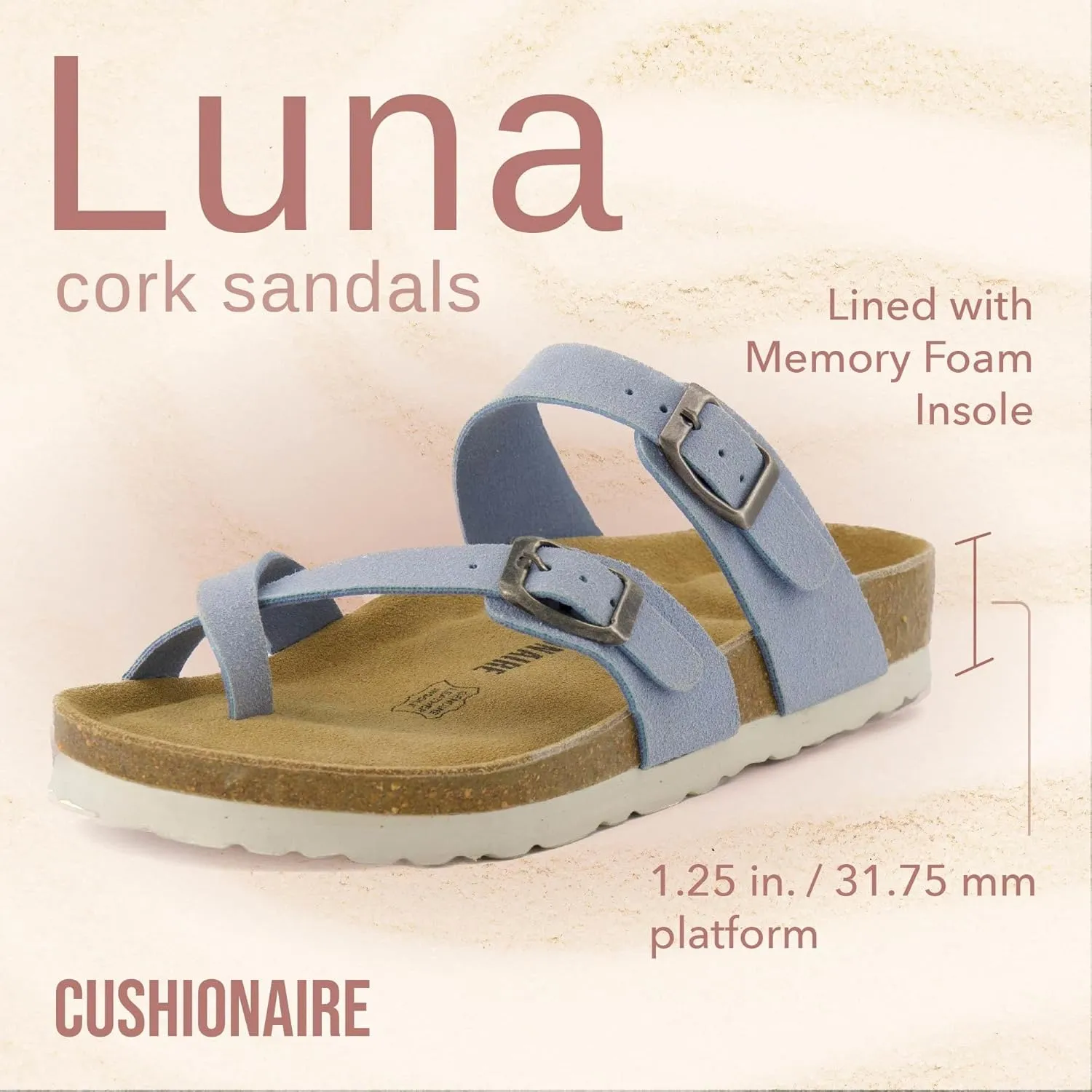 CUSHIONAIRE Women's Luna Cork Footbed Sandal With  Comfort
