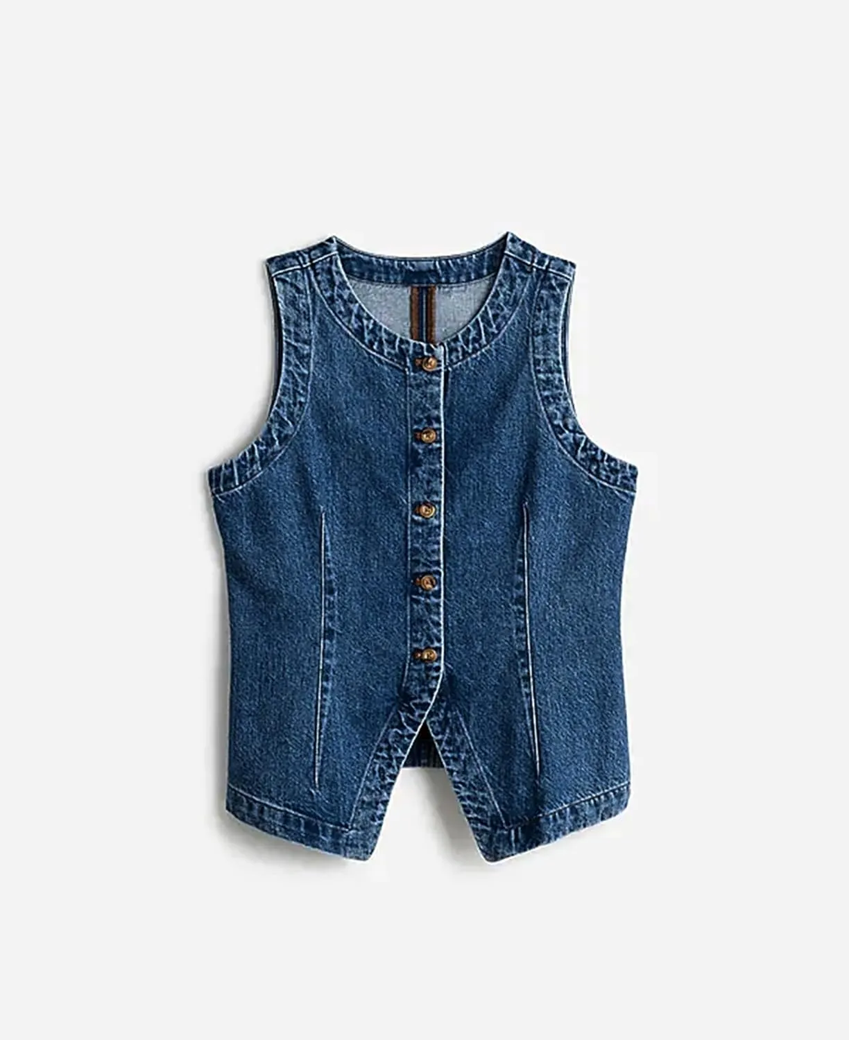D-Sun Women Denim Vest Sleeveless Crewneck Button Down Jean Waistcoat Casual Front Slit Slim Denim Tank Top