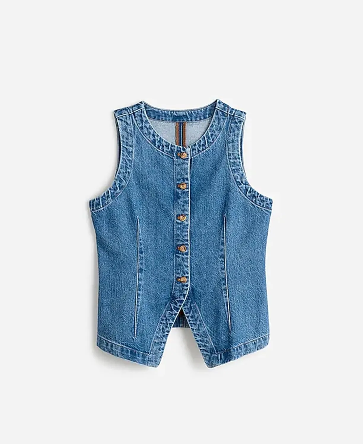 D-Sun Women Denim Vest Sleeveless Crewneck Button Down Jean Waistcoat Casual Front Slit Slim Denim Tank Top