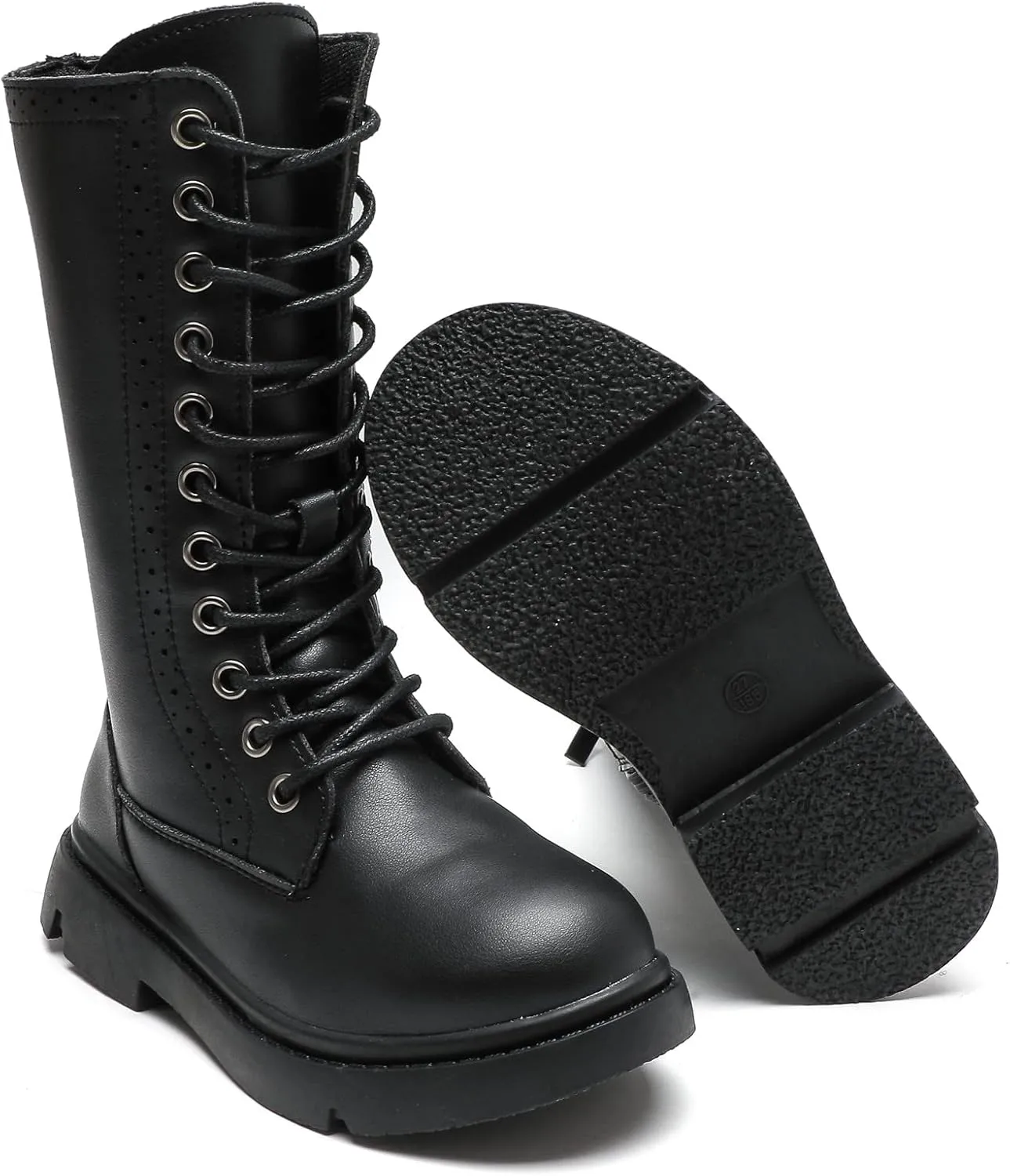 DADAWEN Boys Girls Leather Lace-Up Waterproof Side Zipper Mid Calf Combat Riding Winter Boots (Toddler/Little Kid/Big Kid)