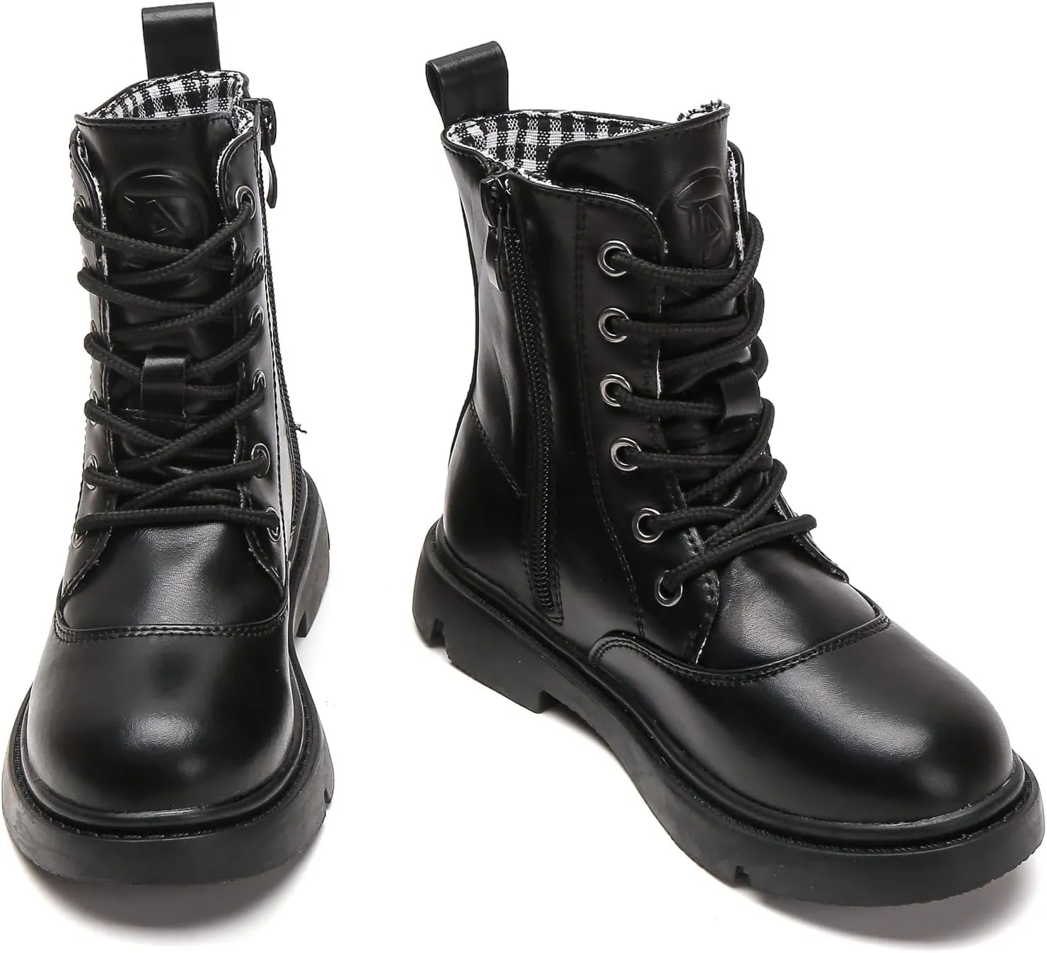 DADAWEN Boys Girls Waterproof Lace Up Glitter Mid Calf Combat Boots With Side Zipper for Toddler/Little Kid/Big Kid