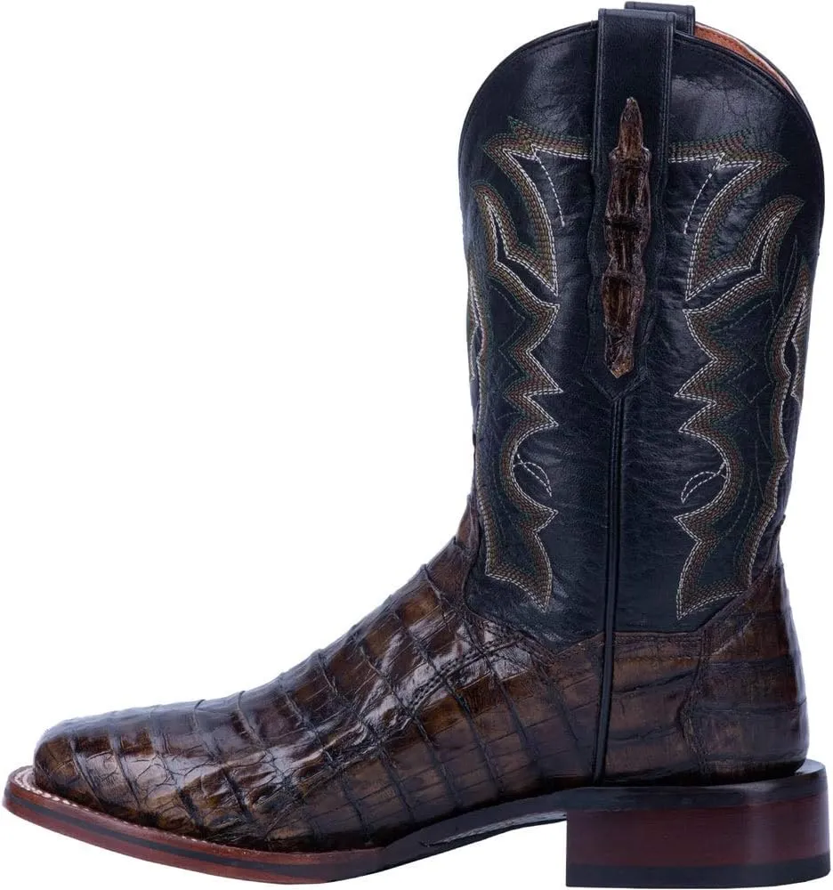 Dan Post Mens Kingsly Croc Embroidered Square Toe Pull On Dress Boots Mid Calf - Brown