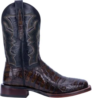 Dan Post Mens Kingsly Croc Embroidered Square Toe Pull On Dress Boots Mid Calf - Brown