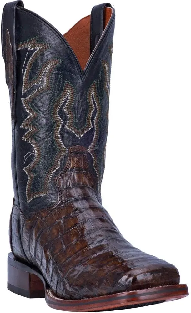 Dan Post Mens Kingsly Croc Embroidered Square Toe Pull On Dress Boots Mid Calf - Brown