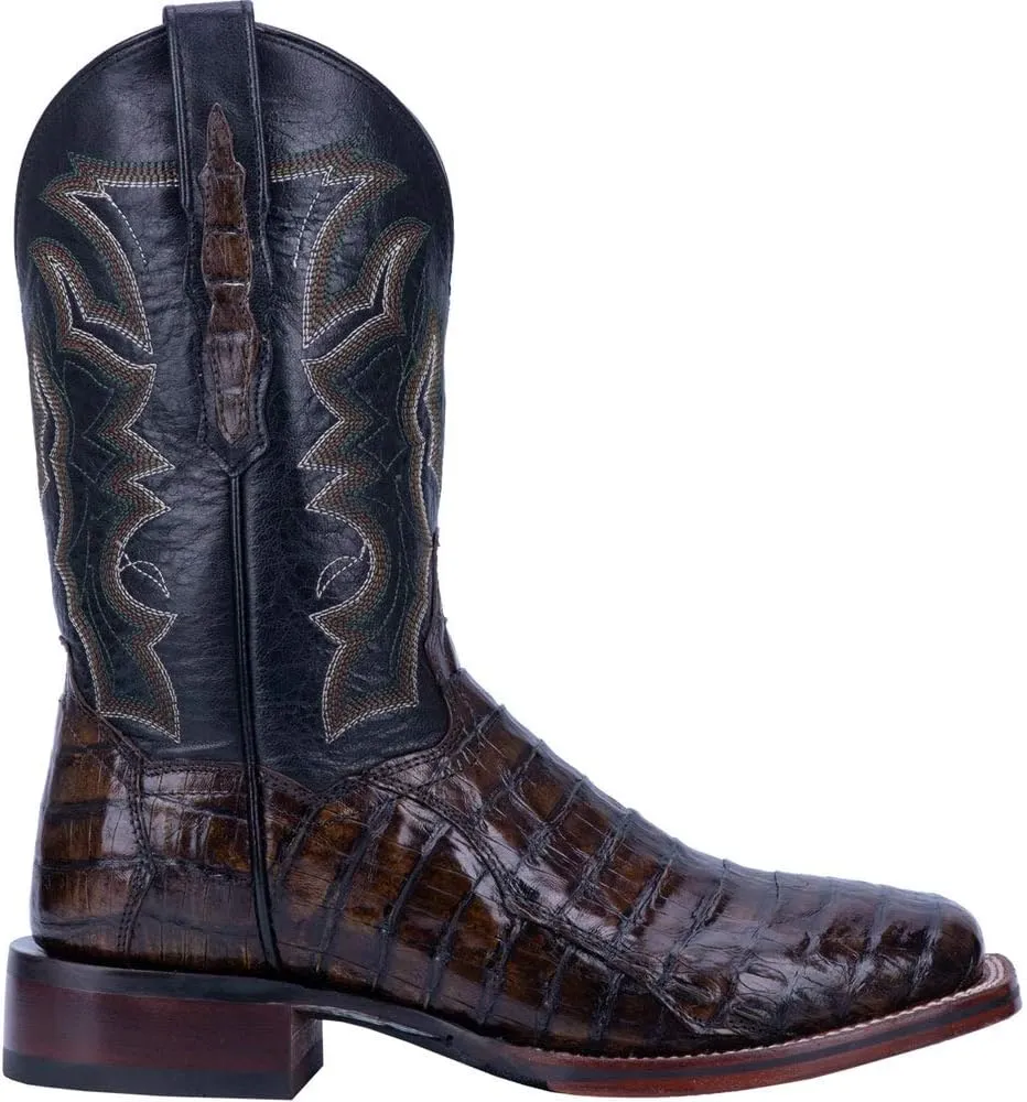 Dan Post Mens Kingsly Croc Embroidered Square Toe Pull On Dress Boots Mid Calf - Brown