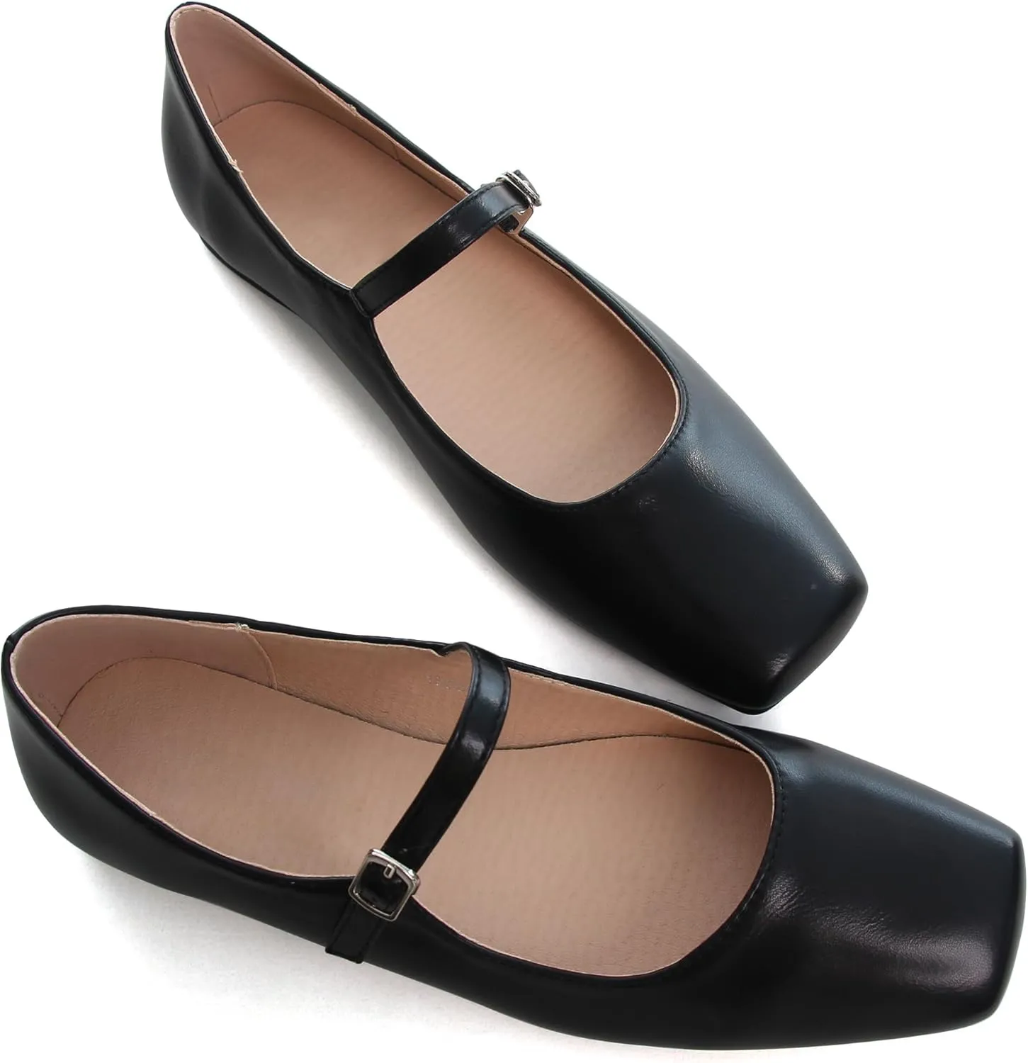 Dear Time Women's Vintage Mary Jane Shoes Ankle Strap Square Toe Flats Uniform Dress Shoes Ballet Flats