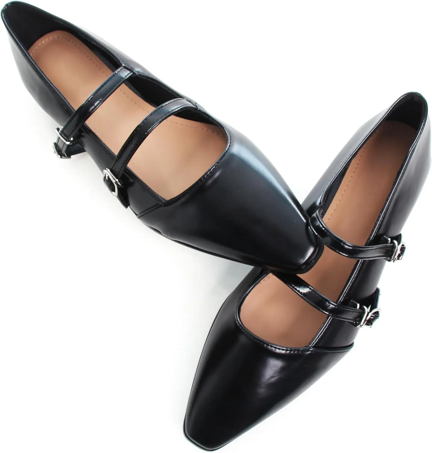 Dear Time Women's Vintage Mary Jane Shoes Ankle Strap Square Toe Flats Uniform Dress Shoes Ballet Flats