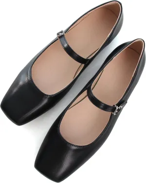 Dear Time Women's Vintage Mary Jane Shoes Ankle Strap Square Toe Flats Uniform Dress Shoes Ballet Flats