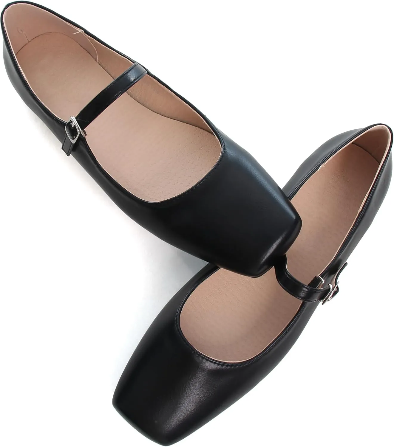 Dear Time Women's Vintage Mary Jane Shoes Ankle Strap Square Toe Flats Uniform Dress Shoes Ballet Flats