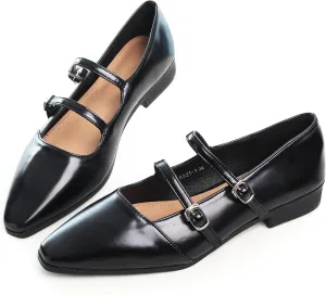Dear Time Women's Vintage Mary Jane Shoes Ankle Strap Square Toe Flats Uniform Dress Shoes Ballet Flats