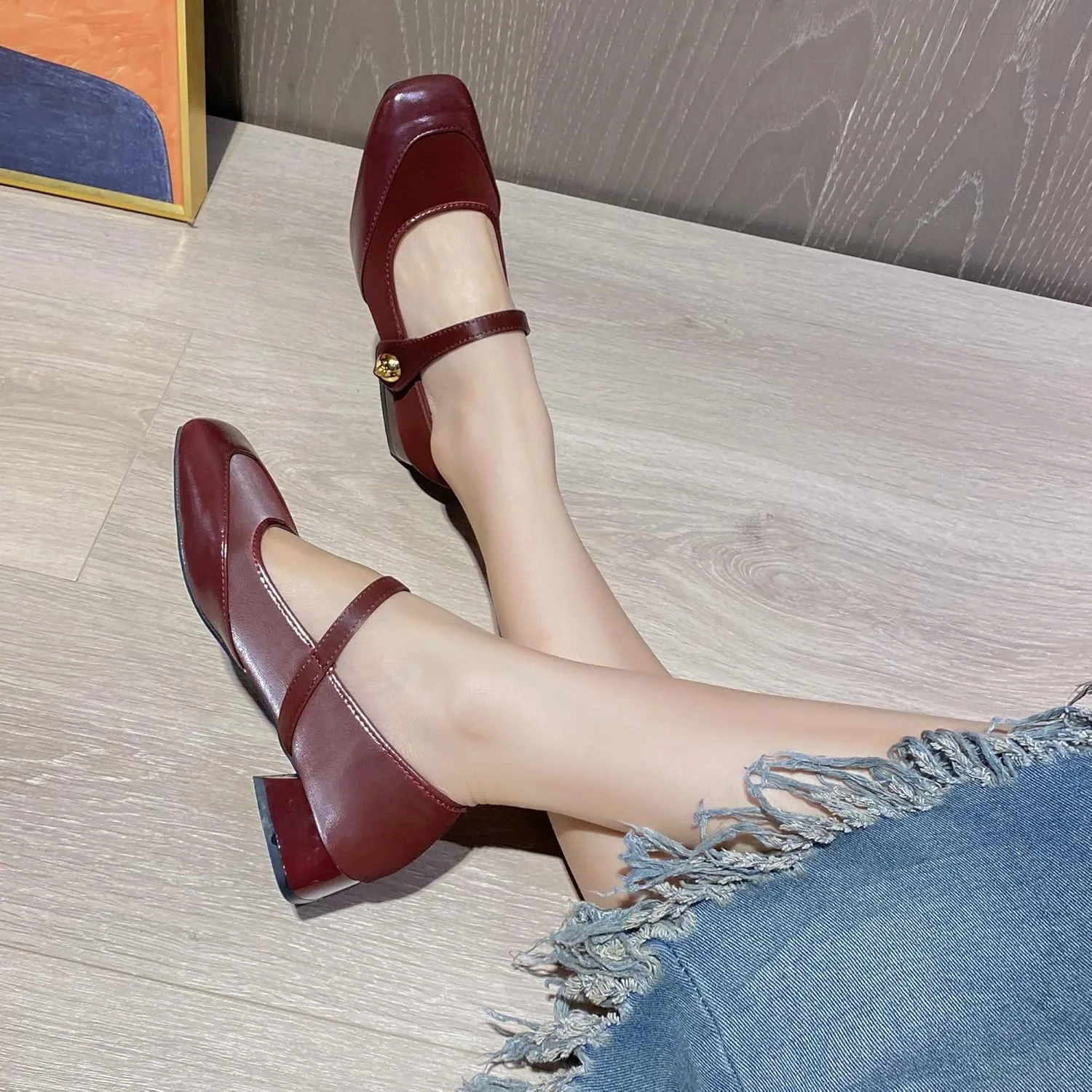 Dear Time Women's Vintage Mary Jane Shoes Ankle Strap Square Toe Flats Uniform Dress Shoes Ballet Flats