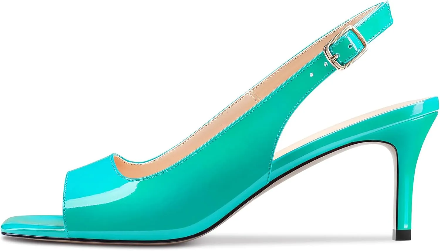 DearOnly Womens Mid Heel Open Square Toe Slingback Sandals Basic Classic Buckle Casual Prom Summer Shoes 2.6 Inches Heels